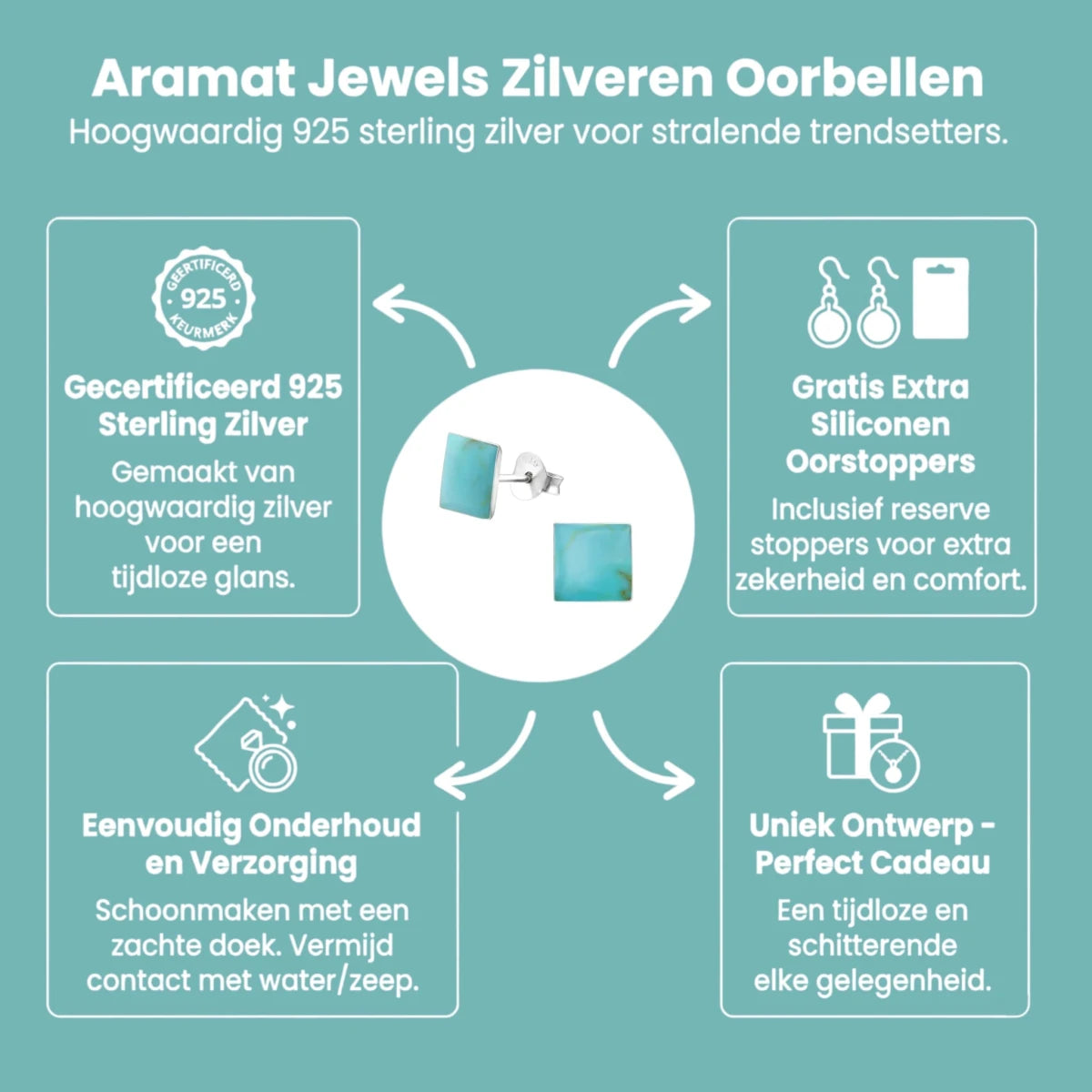 Zilveren oorbellen vierkant blauw - Aramat Jewels - Oorbellen - cadeautip
