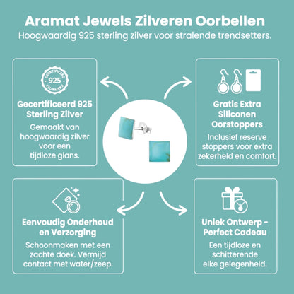 Zilveren oorbellen vierkant blauw - Aramat Jewels - Oorbellen - cadeautip