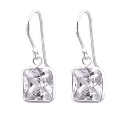 Zilveren Oorhangers met Vierkante Zirkonia - 20mm - oor1161 - 23938 - Oorhangers kopen# - 20mm - 925 Zilver