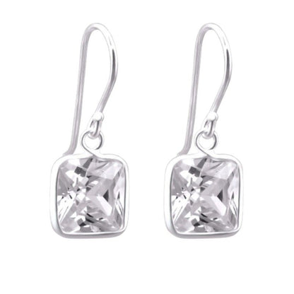 Zilveren Oorhangers met Vierkante Zirkonia - 20mm - oor1161 - 23938 - Oorhangers kopen# - 20mm - 925 Zilver