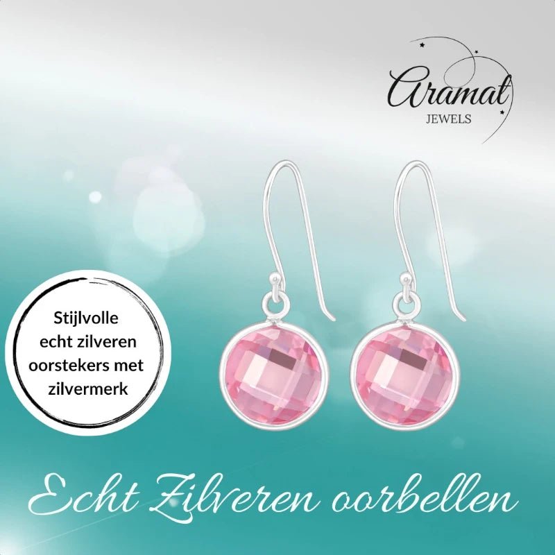 Zilveren Oorhangers - Roze Zirkonia - Kind & Vrouw - oor2882 - 23254 - Oorhangers kopen