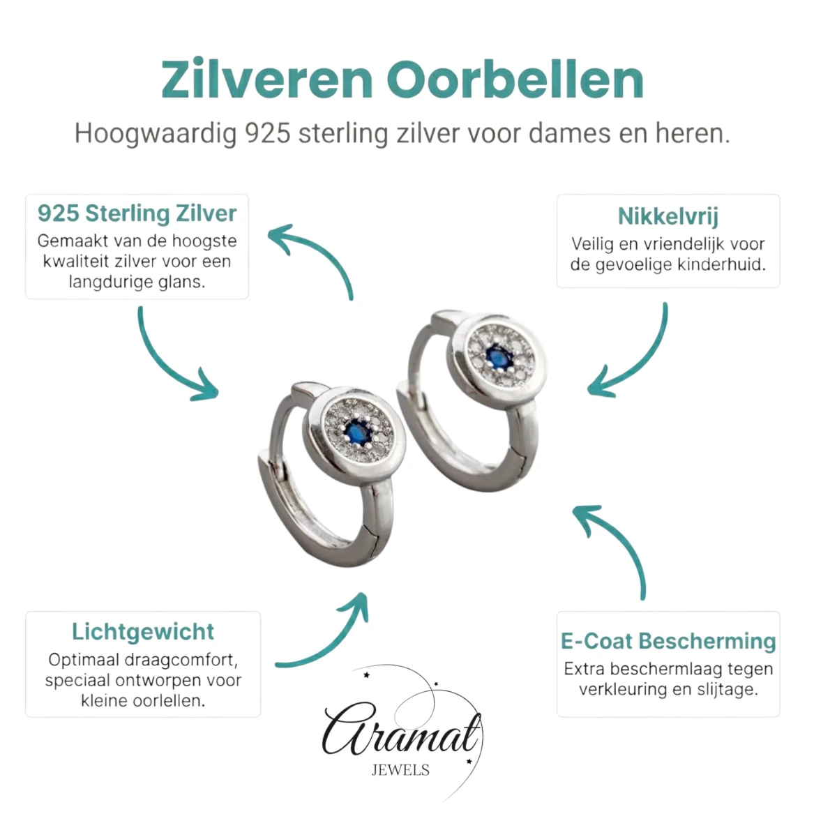Zilveren Oorringetjes met Blauwe en Transparante Zirkonia - Aramat Jewels - Oorringen - cadeautip