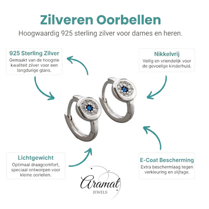 Zilveren Oorringetjes met Blauwe en Transparante Zirkonia - Aramat Jewels - Oorringen - cadeautip