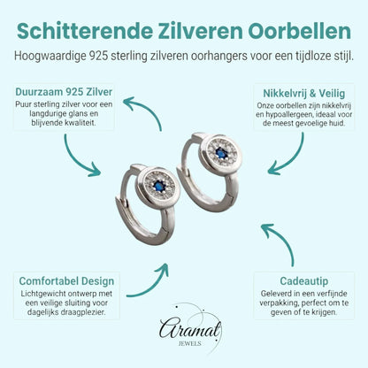 Zilveren Oorringetjes met Blauwe en Transparante Zirkonia - Aramat Jewels - Oorringen - cadeautip
