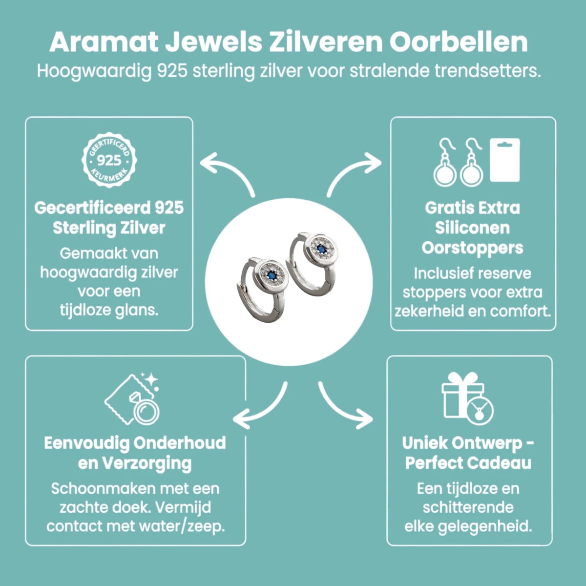 Zilveren Oorringetjes met Blauwe en Transparante Zirkonia - Aramat Jewels - Oorringen - cadeautip