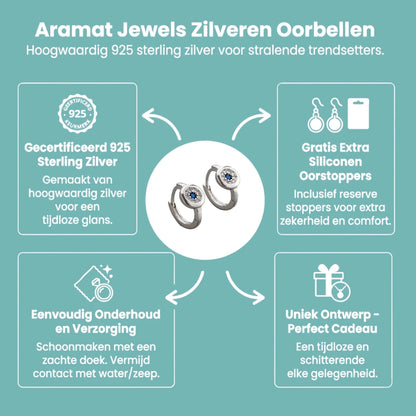 Zilveren Oorringetjes met Blauwe en Transparante Zirkonia - Aramat Jewels - Oorringen - cadeautip