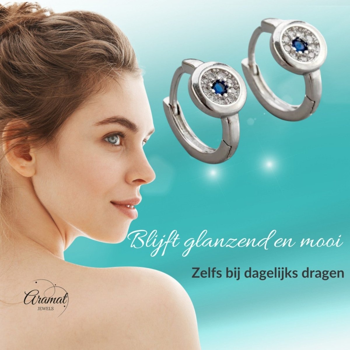 Zilveren Oorringetjes met Blauwe en Transparante Zirkonia - Aramat Jewels - Oorringen - cadeautip