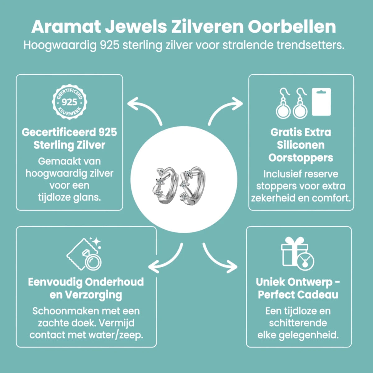 Zilveren Oorringetjes met Zirkonia Steentjes en Zigzag Patroon - Aramat Jewels - Oorringen - cadeautip