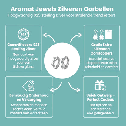 Zilveren Oorringetjes met Zirkonia Steentjes en Zigzag Patroon - Aramat Jewels - Oorringen - cadeautip