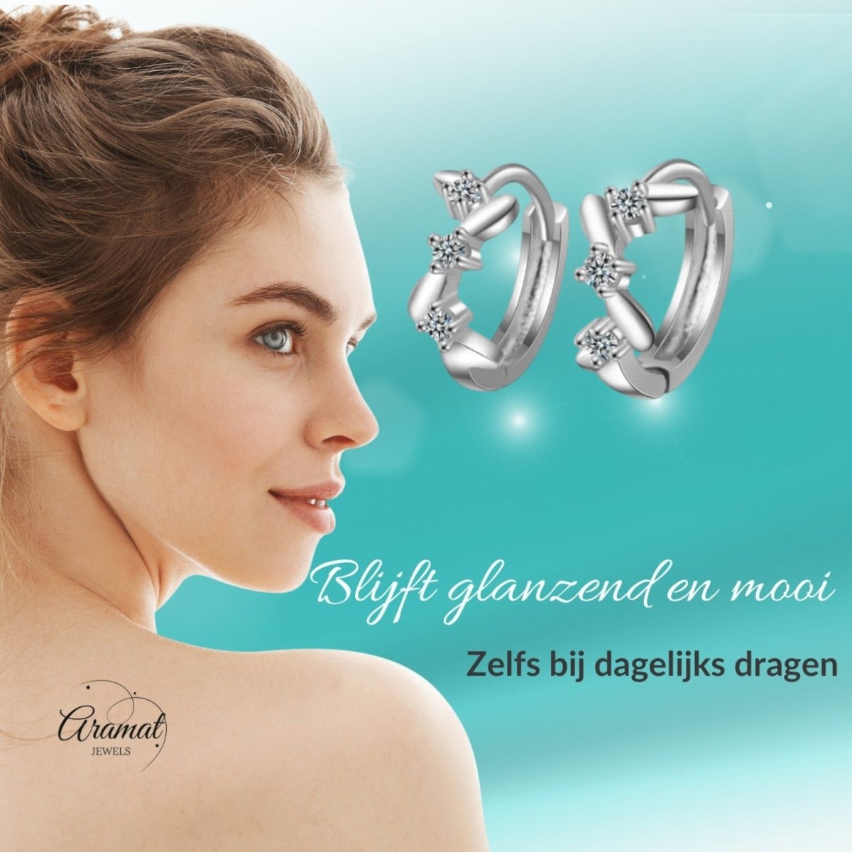 Zilveren Oorringetjes met Zirkonia Steentjes en Zigzag Patroon - Aramat Jewels - Oorringen - cadeautip