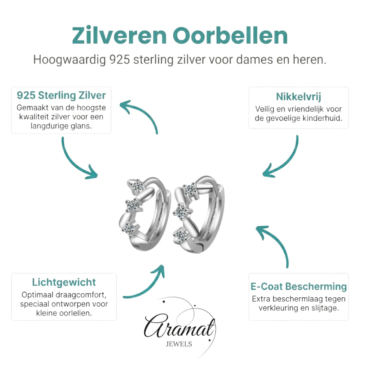 Zilveren Oorringetjes met Zirkonia Steentjes en Zigzag Patroon - Aramat Jewels - Oorringen - cadeautip