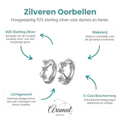 Zilveren Oorringetjes met Zirkonia Steentjes en Zigzag Patroon - Aramat Jewels - Oorringen - cadeautip