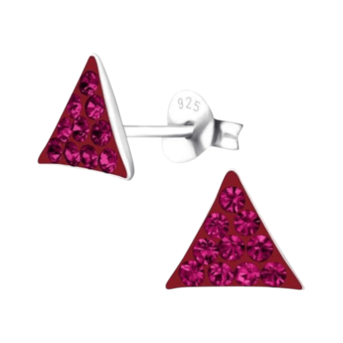Zilveren oorstekers driehoek fuchsia roze kristal - Aramat Jewels - Oorbellen - cadeautip