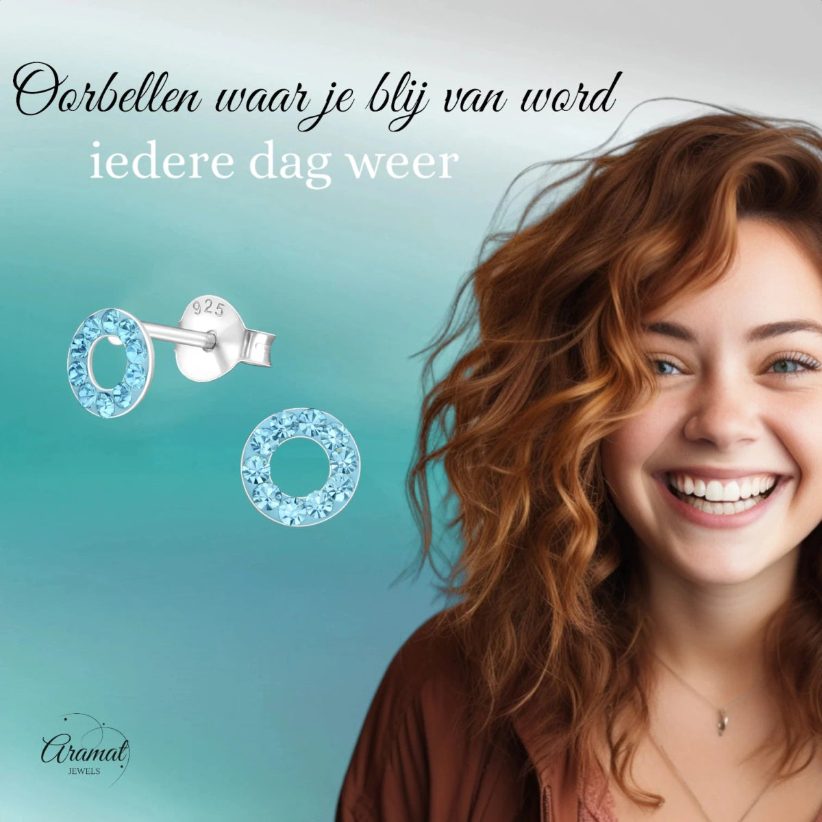 Zilveren open cirkel oorbellen aqua blauw - Aramat Jewels - Oorbellen - cadeautip
