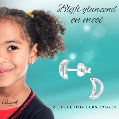 Zilveren Open Maan Oorstekers 6×4 mm - oor848 - 28613 - Oorbellen kopen# - 6mm - 925 Zilver - alles