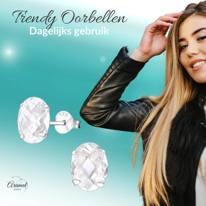 Zilveren Ovale Oorstekers met Zirkonia | 9mm - oor3414 - 9791 - Oorbellen kopen# - 925 Zilver - 9mm - alles