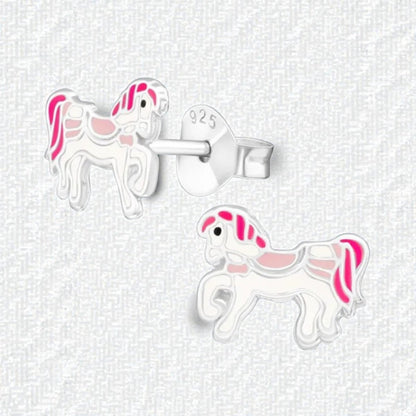 Zilveren Paarden Oorbellen - Wit/Roze Emaille - Aramat Jewels - Oorbellen - cadeautip