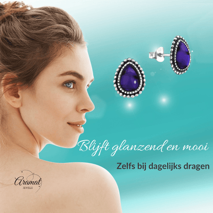 Zilveren Paars Abalone Oorbellen 12x9 mm - oor1819 - 30901 - Oorbellen kopen# - 12mm - 925 Zilver - Abalone