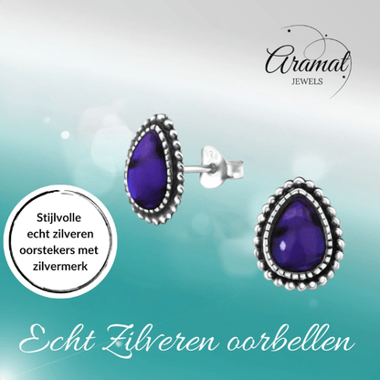 Zilveren Paars Abalone Oorbellen 12x9 mm - oor1819 - 30901 - Oorbellen kopen# - 12mm - 925 Zilver - Abalone