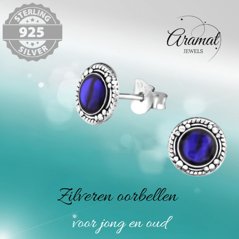 Zilveren Paarse Abalone Oorbellen 8 mm dames - oor978 - Oorbellen kopen# - 8mm - 925 Zilver - Abalone