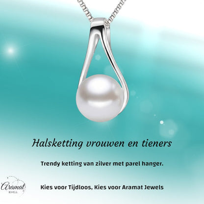 Zilveren Parel Ketting dames - Aramat Jewels - Halskettingen - cadeautip
