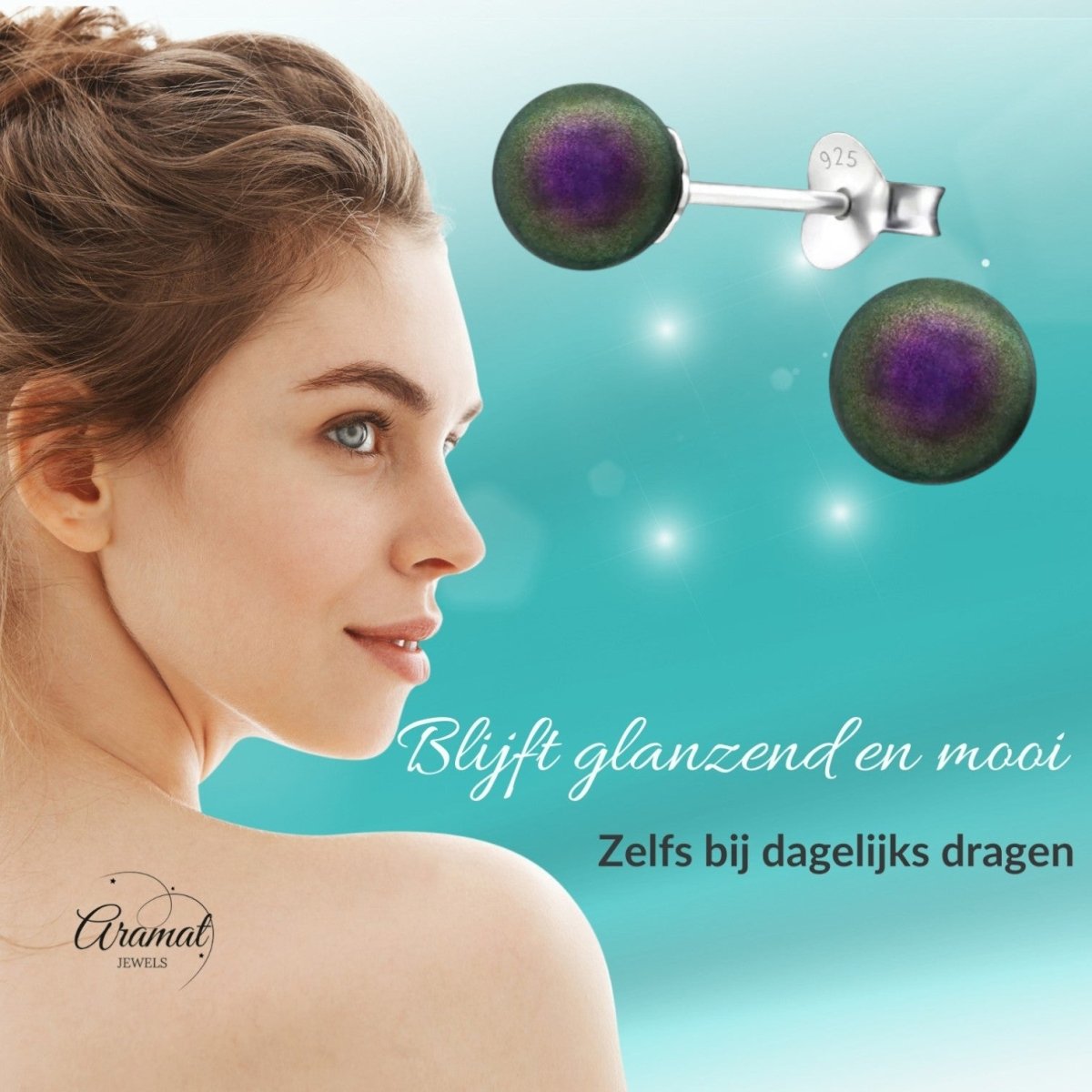 Zilveren Parel Oorbellen - Iriserend Paars - 6mm - Aramat Jewels - Oorbellen - cadeautip