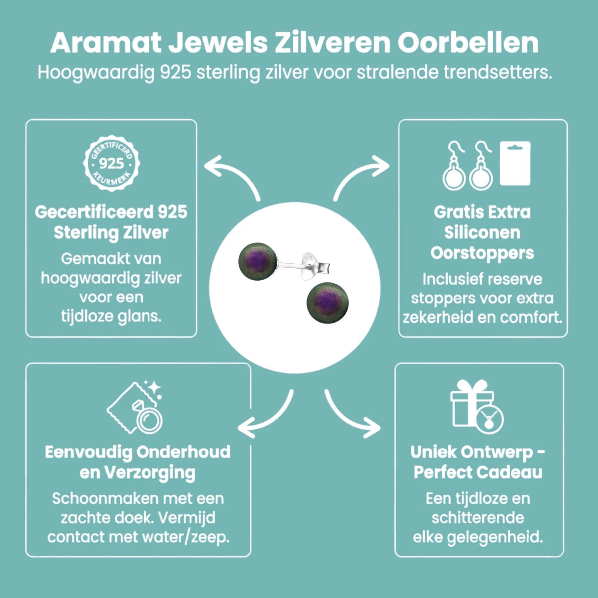 Zilveren Parel Oorbellen - Iriserend Paars - 6mm - Aramat Jewels - Oorbellen - cadeautip