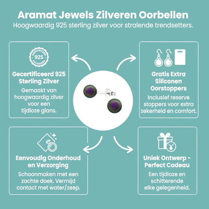 Zilveren Parel Oorbellen - Iriserend Paars - 6mm - Aramat Jewels - Oorbellen - cadeautip