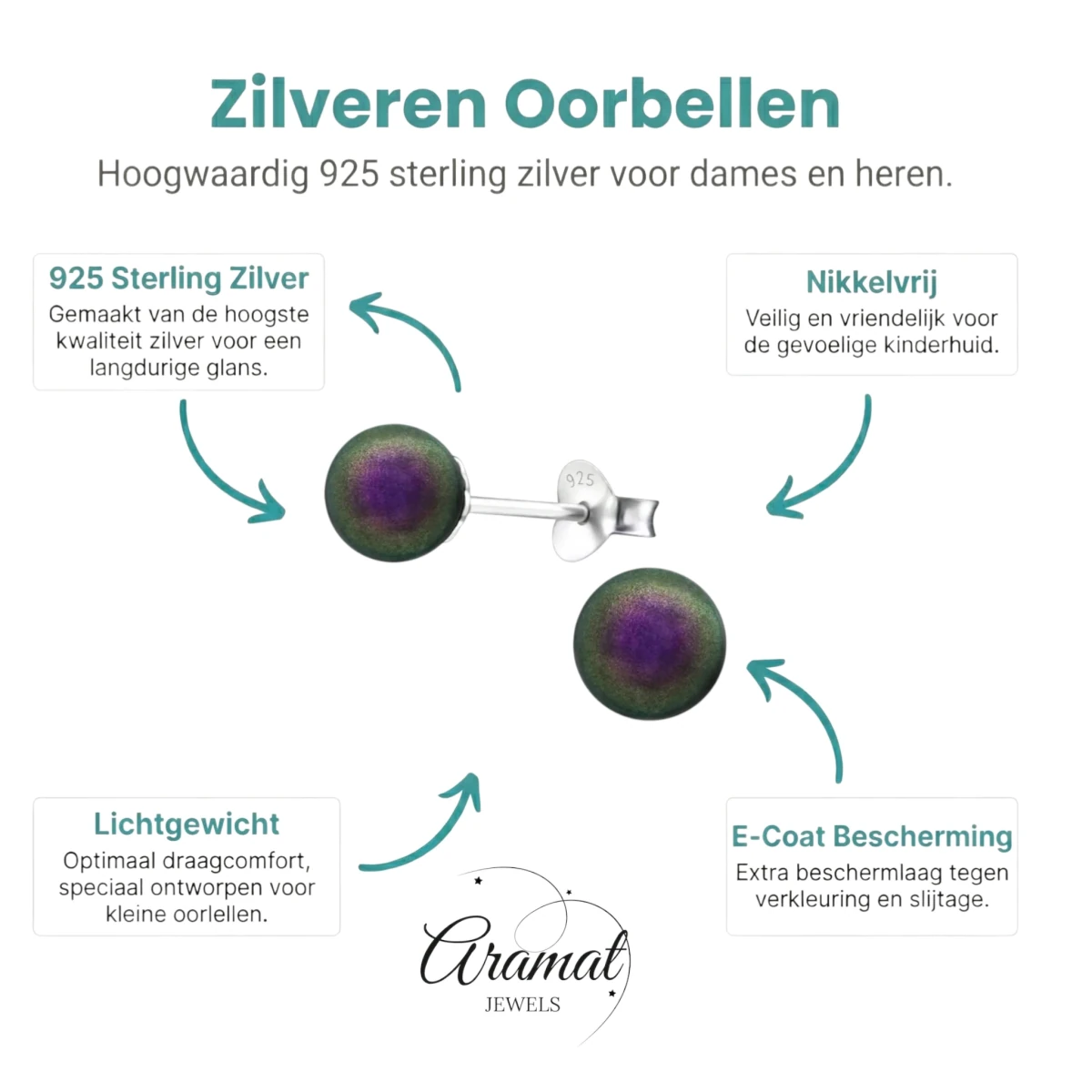 Zilveren Parel Oorbellen - Iriserend Paars - 6mm - Aramat Jewels - Oorbellen - cadeautip