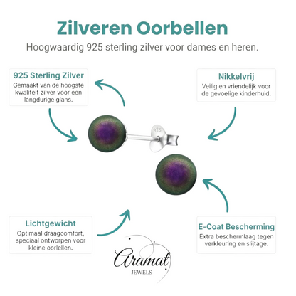 Zilveren Parel Oorbellen - Iriserend Paars - 6mm - Aramat Jewels - Oorbellen - cadeautip