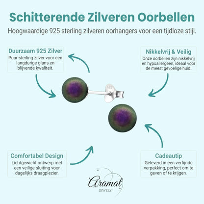 Zilveren Parel Oorbellen - Iriserend Paars - 6mm - Aramat Jewels - Oorbellen - cadeautip