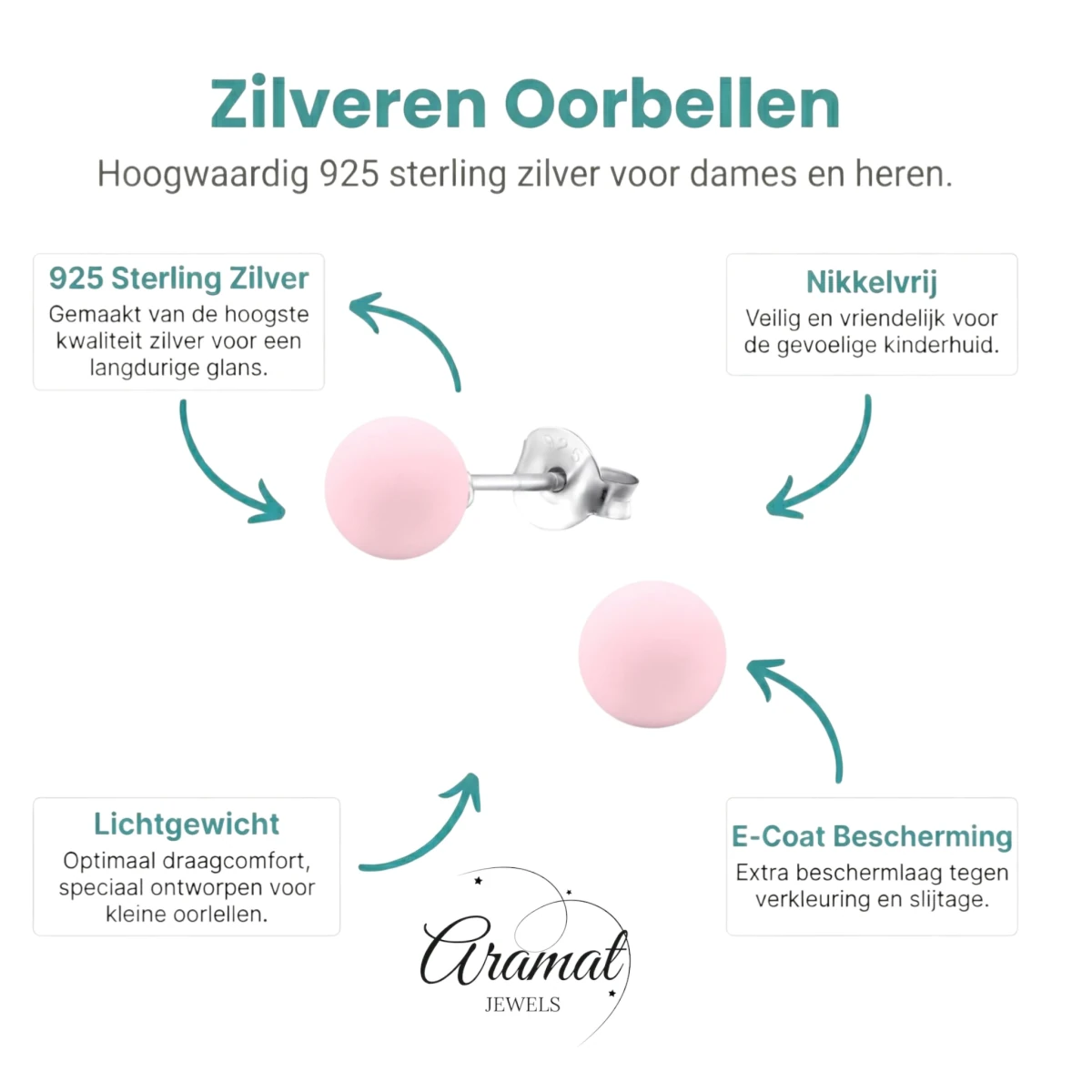 Zilveren Parel Oorbellen - Mat Poeder Roze - 8mm - Aramat Jewels - Oorbellen - cadeautip