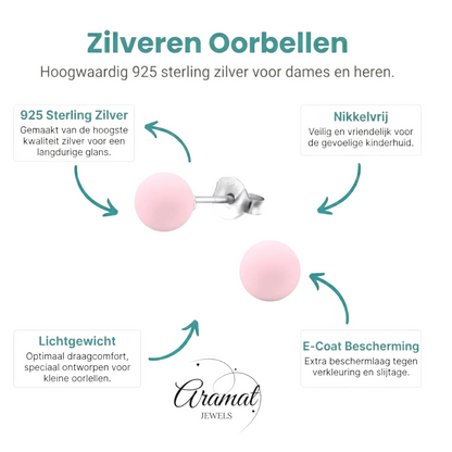 Zilveren Parel Oorbellen - Mat Poeder Roze - 8mm - Aramat Jewels - Oorbellen - cadeautip