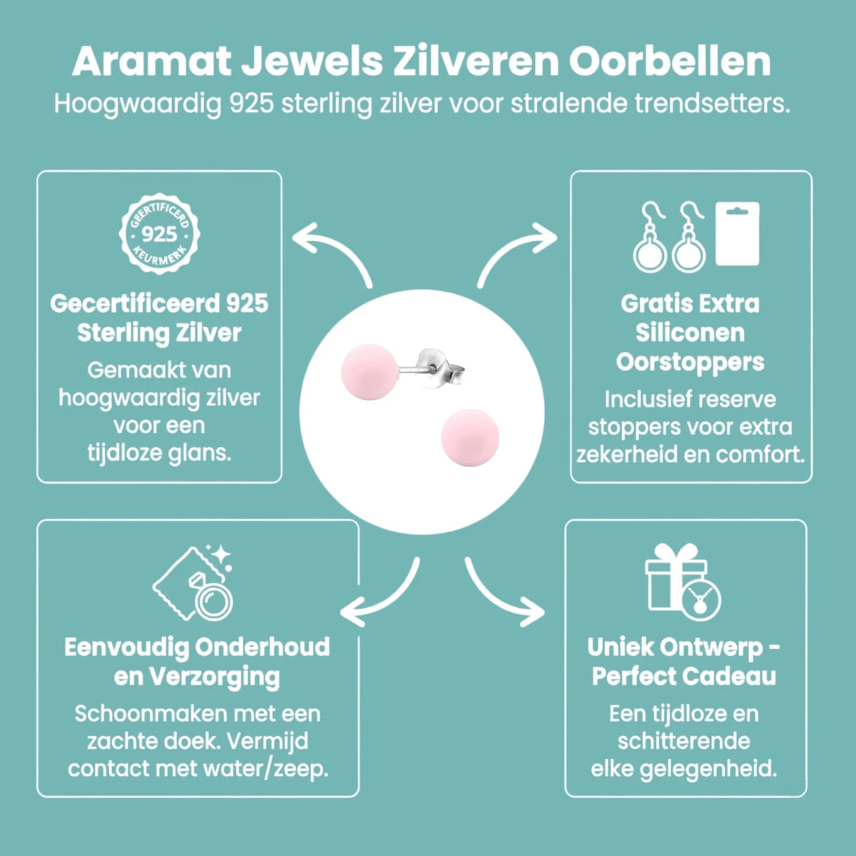 Zilveren Parel Oorbellen - Mat Poeder Roze - 8mm - Aramat Jewels - Oorbellen - cadeautip