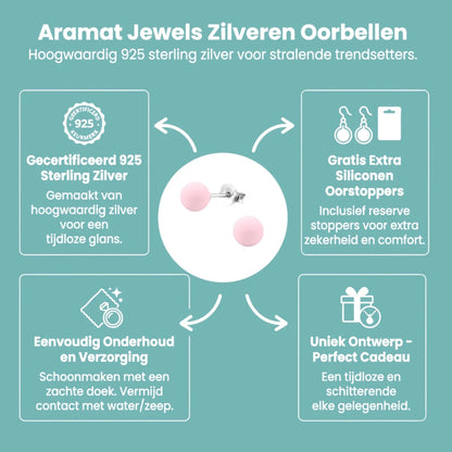 Zilveren Parel Oorbellen - Mat Poeder Roze - 8mm - Aramat Jewels - Oorbellen - cadeautip