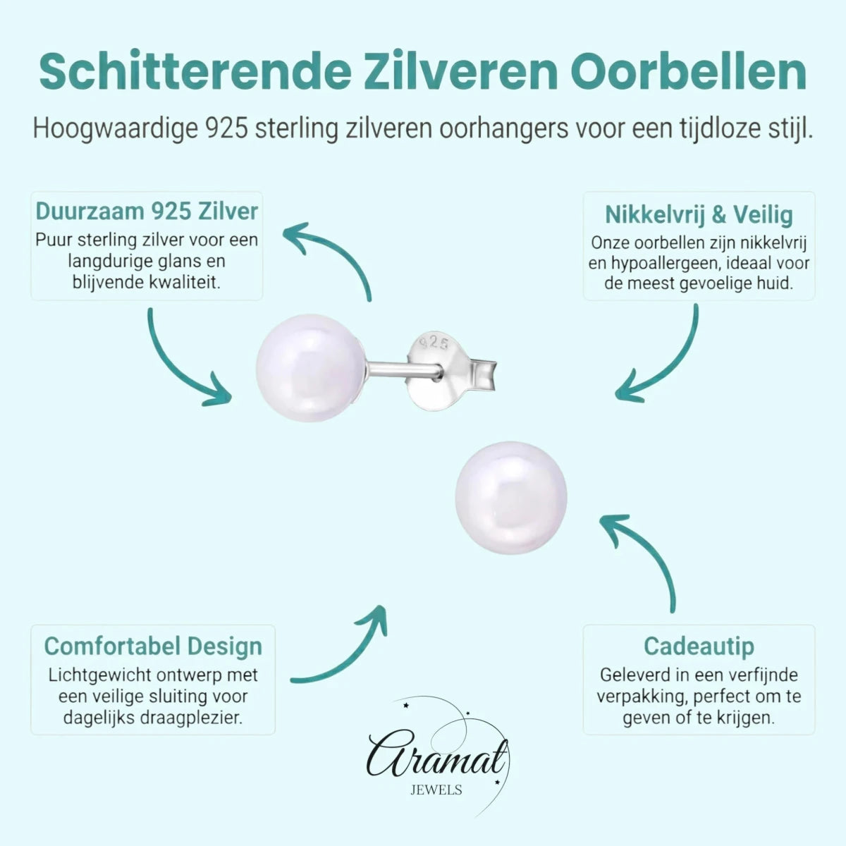 Zilveren pareloorbellen glossy paars - Aramat Jewels - Oorbellen - cadeautip