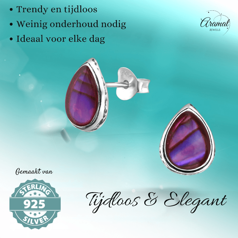 Zilveren Roze Abalone Oorbellen 10x8 mm - oor1024 - 30899 - Oorbellen kopen# - 10mm - 925 Zilver - Abalone