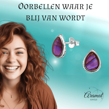 Zilveren Roze Abalone Oorbellen 10x8 mm - oor1024 - 30899 - Oorbellen kopen# - 10mm - 925 Zilver - Abalone