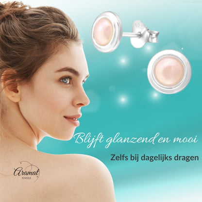 Zilveren Roze Pareloorbellen – 7mm – Tijdloos - Aramat Jewels - Oorbellen - cadeautip