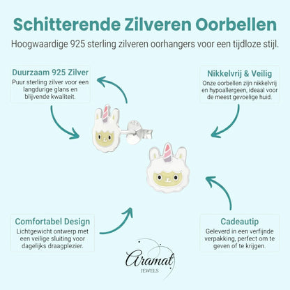 Zilveren Schaap Oorbellen - Wit en Beige Emaille - Aramat Jewels - Oorbellen - cadeautip