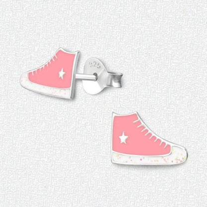 Zilveren Sneaker Oorbellen – Roze Emaille – 10x6mm - Aramat Jewels - Oorbellen - cadeautip