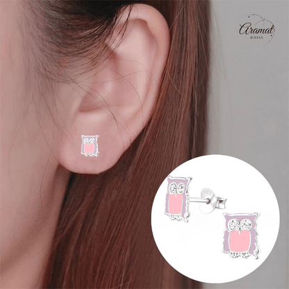 Zilveren Uiltjes Oorbellen – Lila emaille - Kristal - oor699 - 32779 - Oorbellen kopen# - 8mm - 925 Zilver - alles