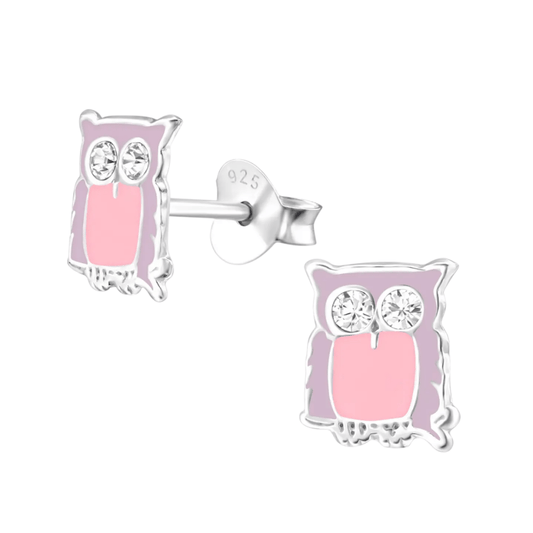 Zilveren Uiltjes Oorbellen – Lila emaille - Kristal - oor699 - 32779 - Oorbellen kopen# - 8mm - 925 Zilver - alles