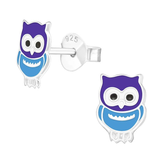 Zilveren Uiltjes Oorbellen Meisje – 925 Zilver – Blauw Emaille – 8x6mm – Dierenoorbellen - oor351 - 18724 - Oorbellen kopen# - 8mm - 925 Zilver - alles