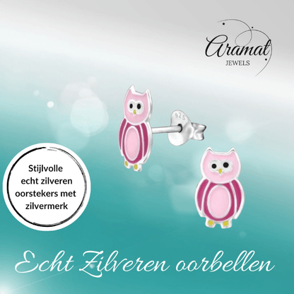 Zilveren Uiltjes Oorbellen Roze 10x6 mm - oor860 - Oorbellen kopen# - 10mm - 925 Zilver - alles