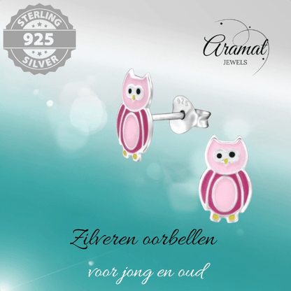 Zilveren Uiltjes Oorbellen Roze 10x6 mm - oor860 - Oorbellen kopen# - 10mm - 925 Zilver - alles