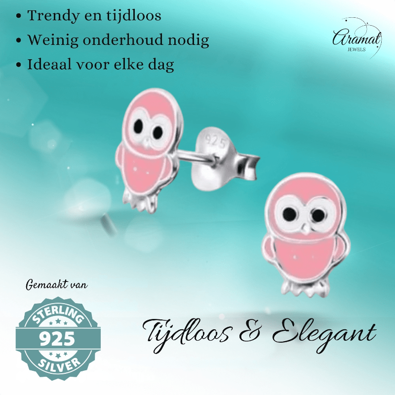 Zilveren Uiltjes Oorbellen Roze 9x6 mm - oor310 - 910 - Oorbellen kopen# - 925 Zilver - 9mm - alles