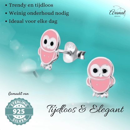 Zilveren Uiltjes Oorbellen Roze 9x6 mm - oor310 - 910 - Oorbellen kopen# - 925 Zilver - 9mm - alles