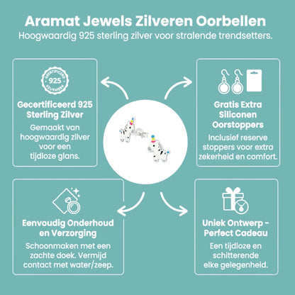 Zilveren Zebra Oorbellen - Feestmuts Emaille - Aramat Jewels - Oorbellen - cadeautip
