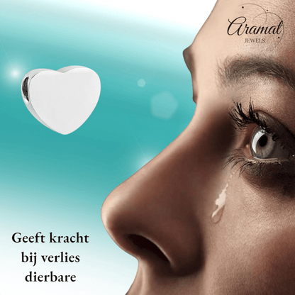 Zilverkleurige asbedel hart – roestvrij staal 13mm - Aramat Jewels - Asbedels - cadeautip